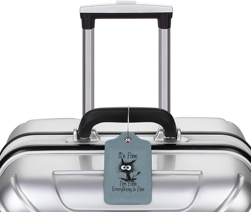 GACCAP 2 Pack Luggage Tags for Suitcase, Privacy Cover ID Label with Stainless Steel and Address Card for Travel Bag Backpack Cruise Ship Essentials Tag Women Men - I'm Fine Funny Cat - Image 5